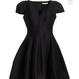 Halston Heritage Cap Sleeve Black Sateen Dress